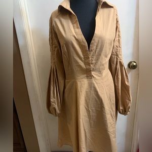 Camel long sleeve a line dress